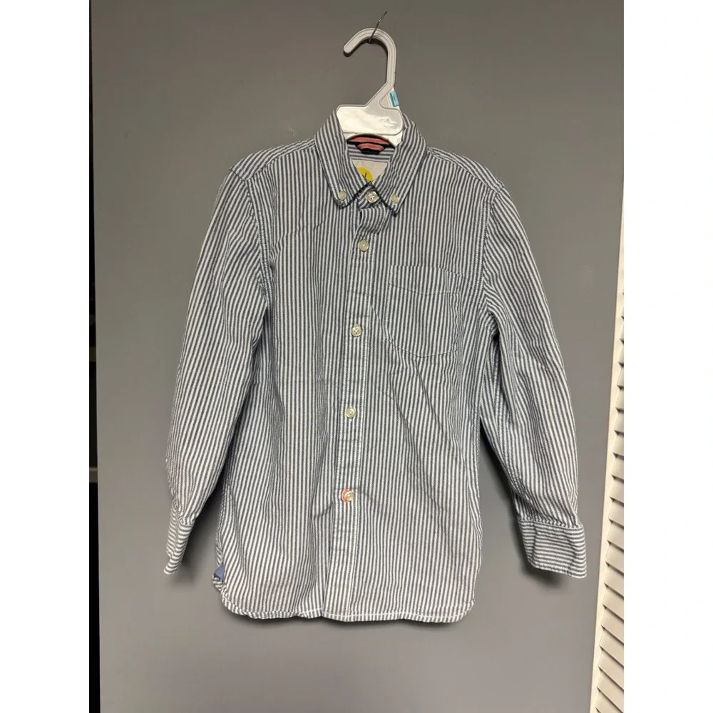 Boden Boys Blue‎ White Striped Button Down Shirt Long Sleeve Size 7-8Y 128cm